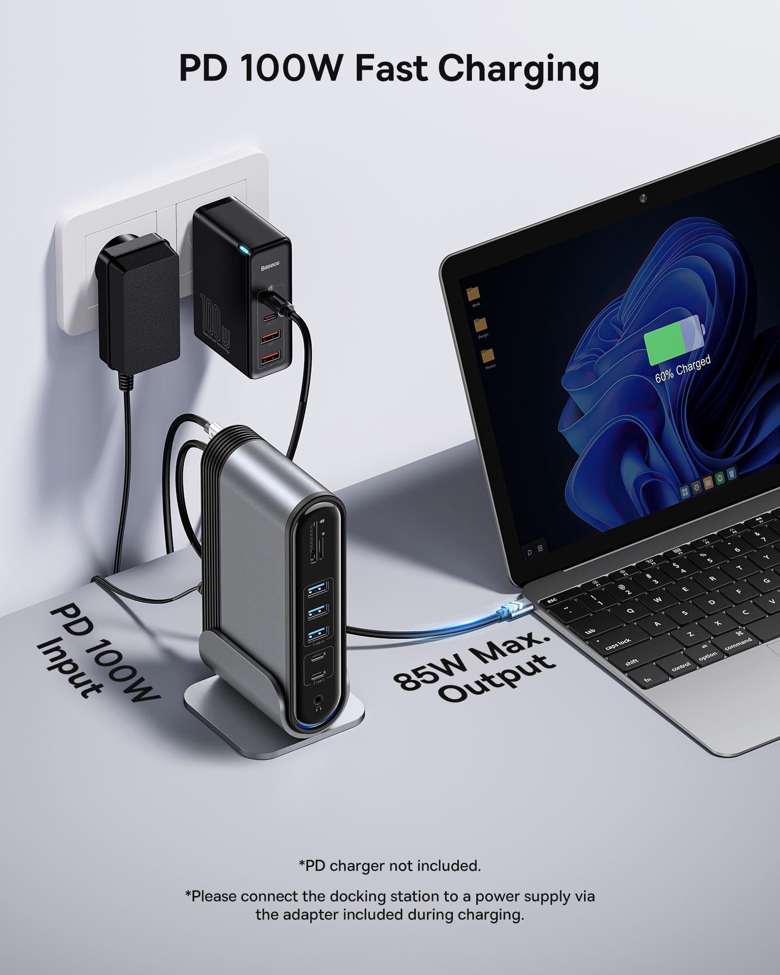 Baseus 17-in-1 Laptop Docking Station 3 Monitors with 4K HDMI+DP, USB C Docking Station with 7 USB, 1000Mbps Ethernet, 100W PD, Card Readers Compatible with Acer/HP/Lenovo/Mac/Dell - Image 5