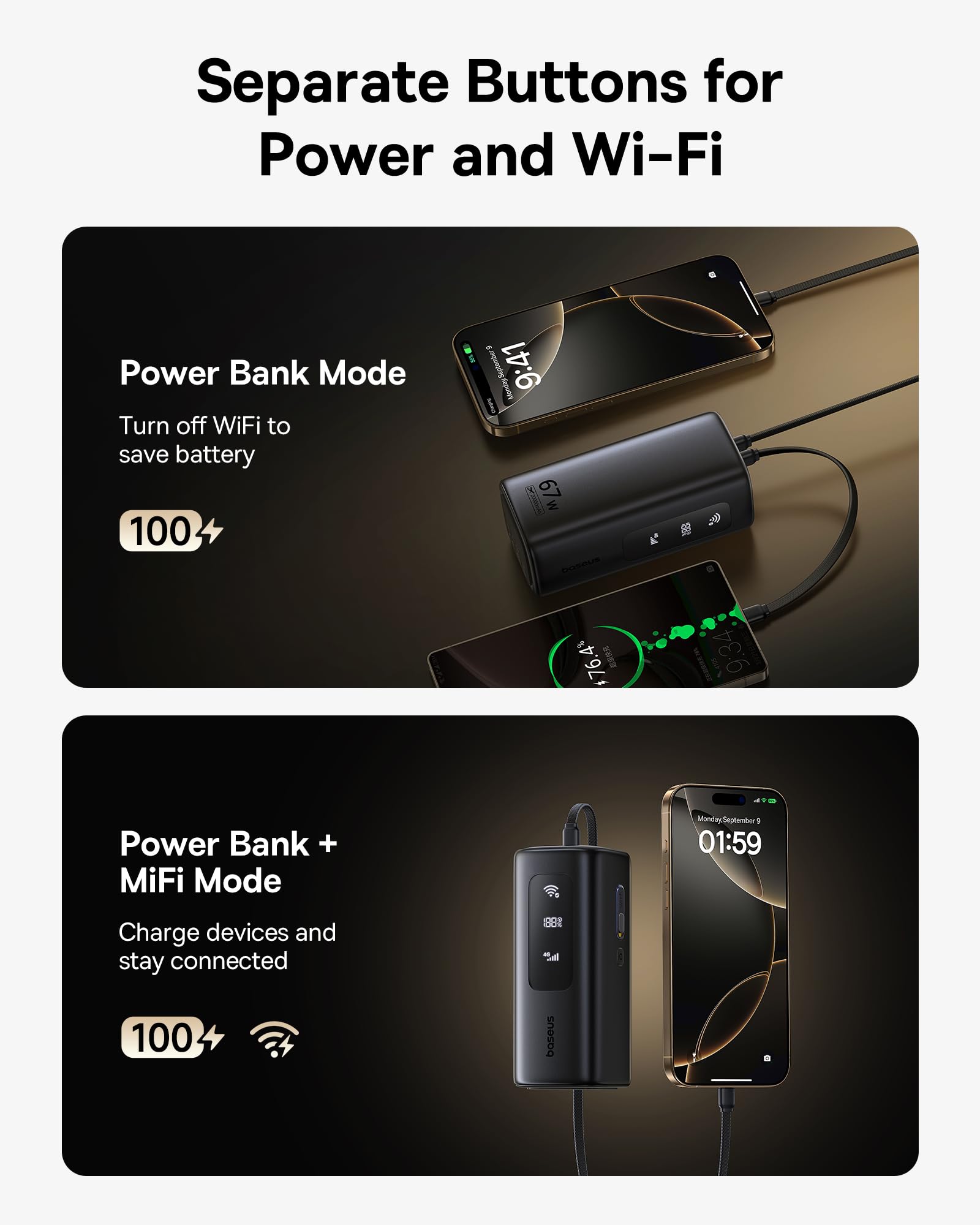 Baseus 4G LTE Mobile Hotspot & 20000mAh 67W Power Bank 2-in-1, Portable WiFi for Travel in 150+ Countries, No SIM Card, No Contract, 10 Devices, Worldwide Hotspot Router (Includes 20GB Local Data) - Image 9