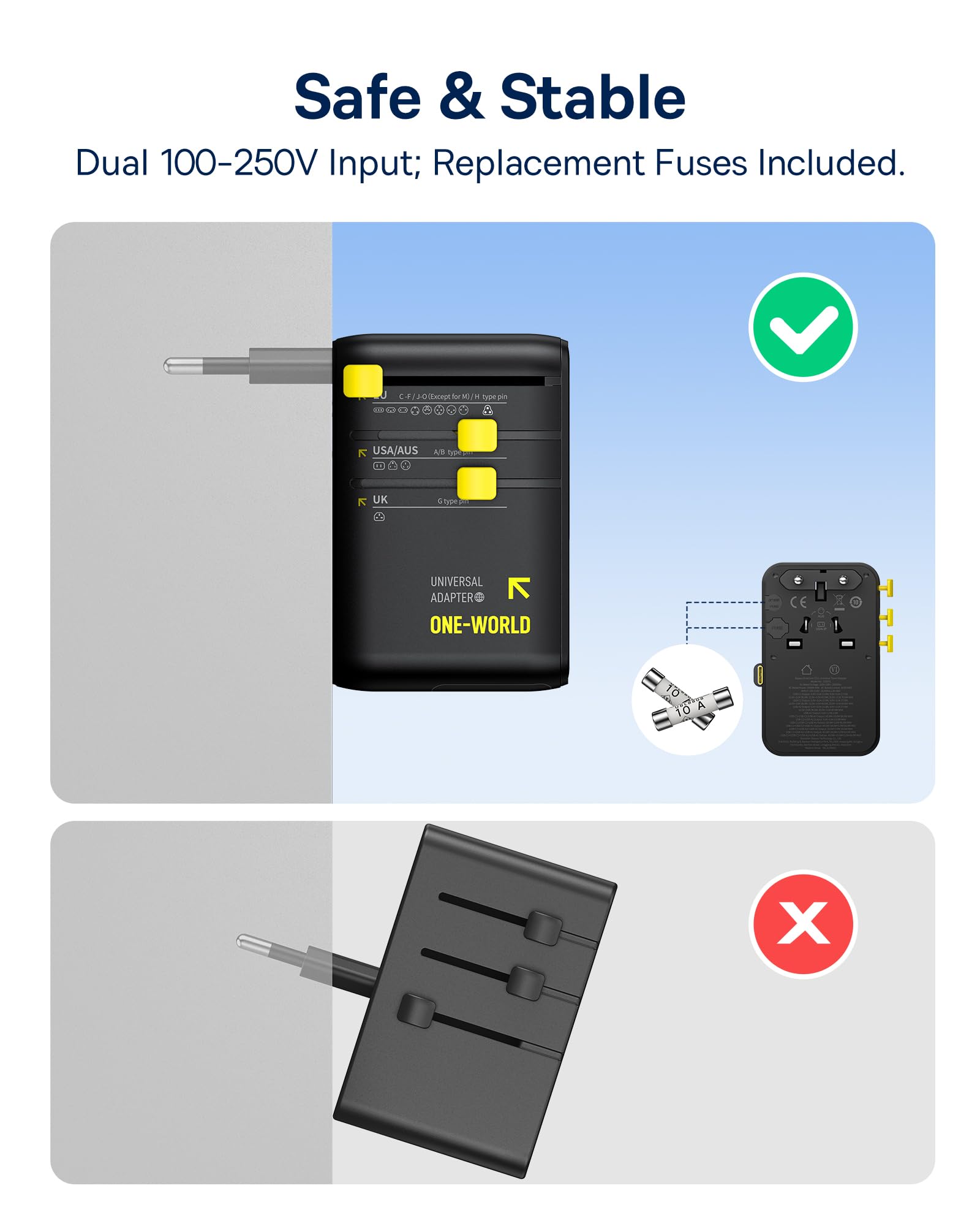 Baseus 70W Universal Travel Adapter, 6-in-1 International Plug Adapter with Retractable Cable, USB-C PD Fast Charging Worldwide Wall Charger for USA/EU/UK/AUS and Over 200 Countries - Enercore CG11 - Image 5