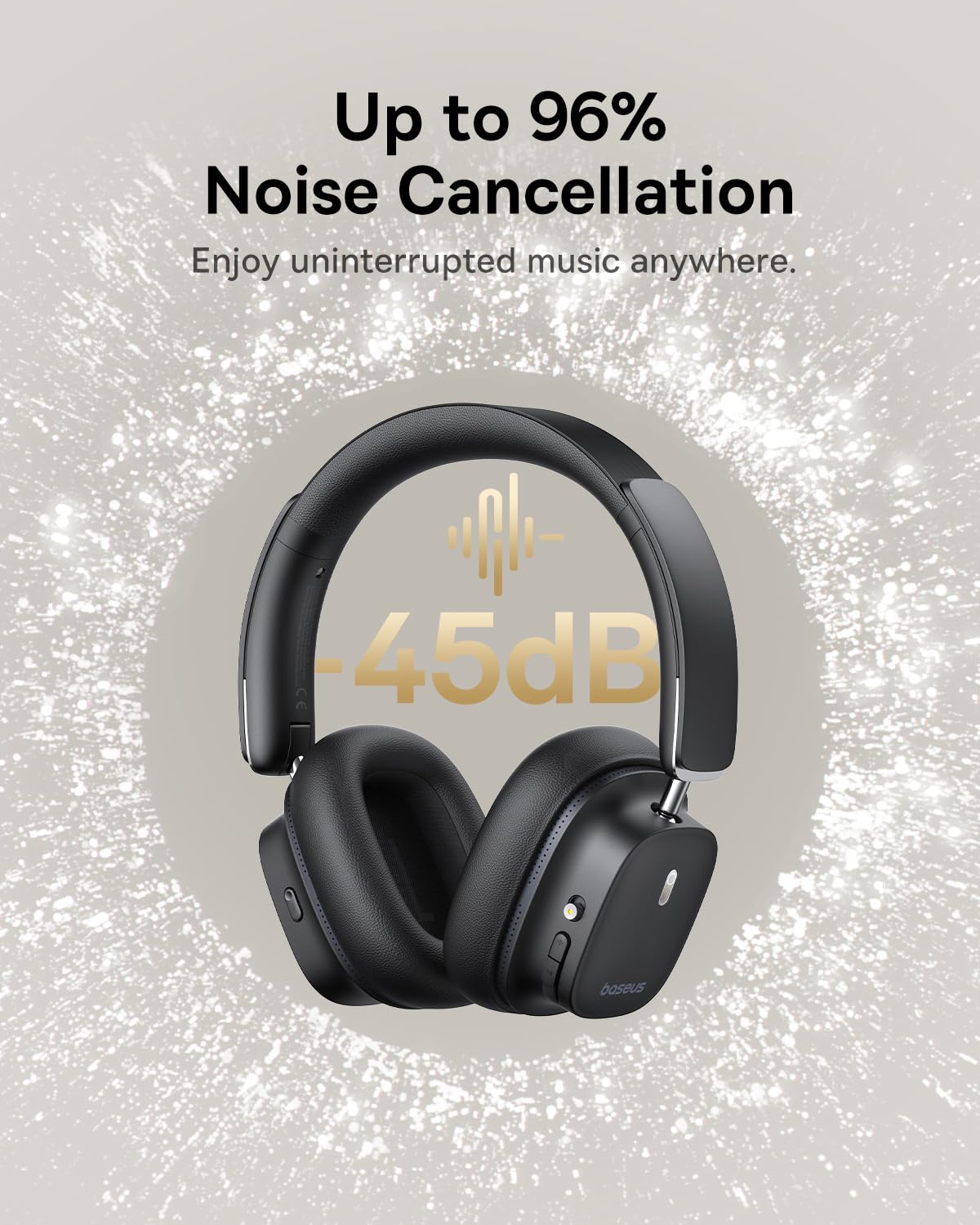 Baseus Bowie 30 Max Active Noise Cancelling Headphones, Head Tracking Spatial Audio, LDAC Hi-Res Wireless Sound, 65H Playtime, Comfort Fit, Clear Calls, App Control, Bluetooth 5.4 Headphones Over Ear - Image 4