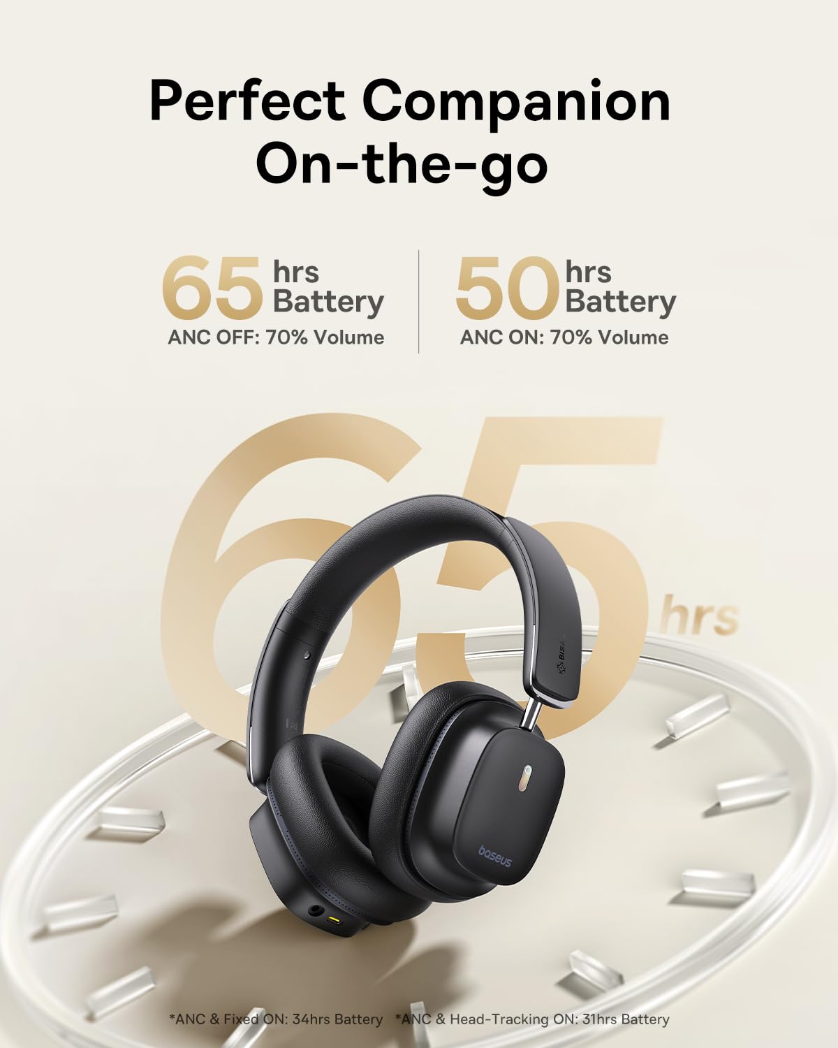 Baseus Bowie 30 Max Active Noise Cancelling Headphones, Head Tracking Spatial Audio, LDAC Hi-Res Wireless Sound, 65H Playtime, Comfort Fit, Clear Calls, App Control, Bluetooth 5.4 Headphones Over Ear - Image 5