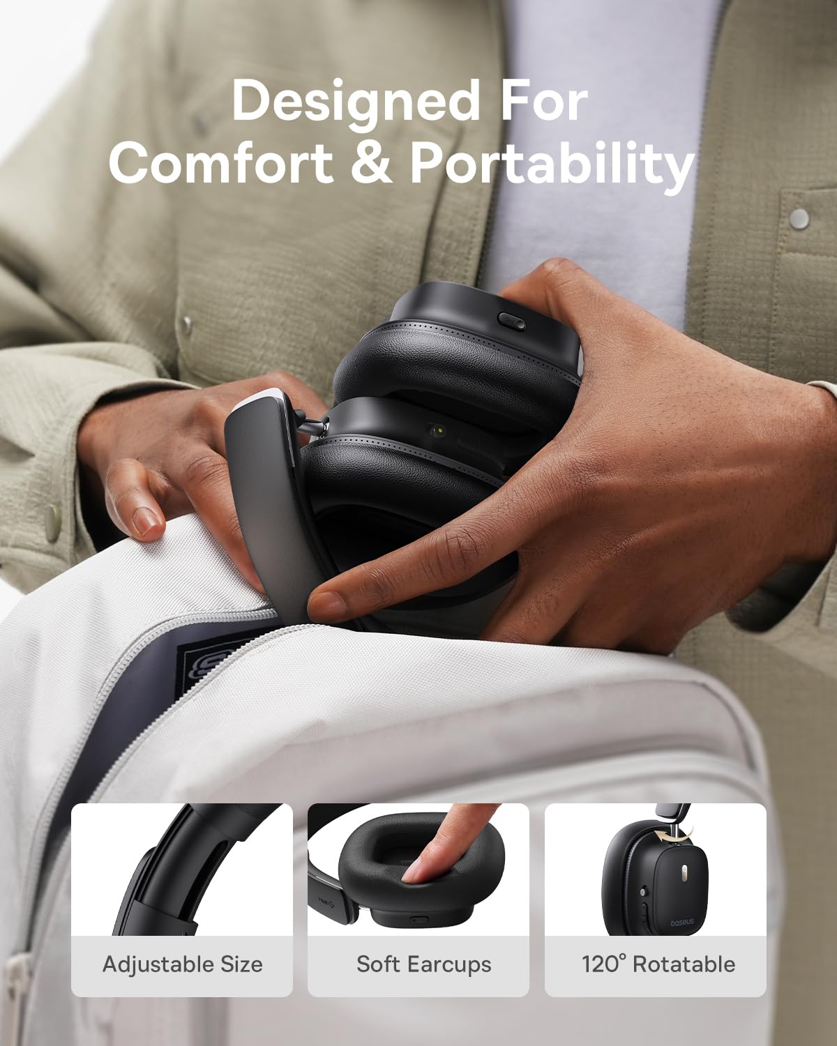 Baseus Bowie 30 Max Active Noise Cancelling Headphones, Head Tracking Spatial Audio, LDAC Hi-Res Wireless Sound, 65H Playtime, Comfort Fit, Clear Calls, App Control, Bluetooth 5.4 Headphones Over Ear - Image 7