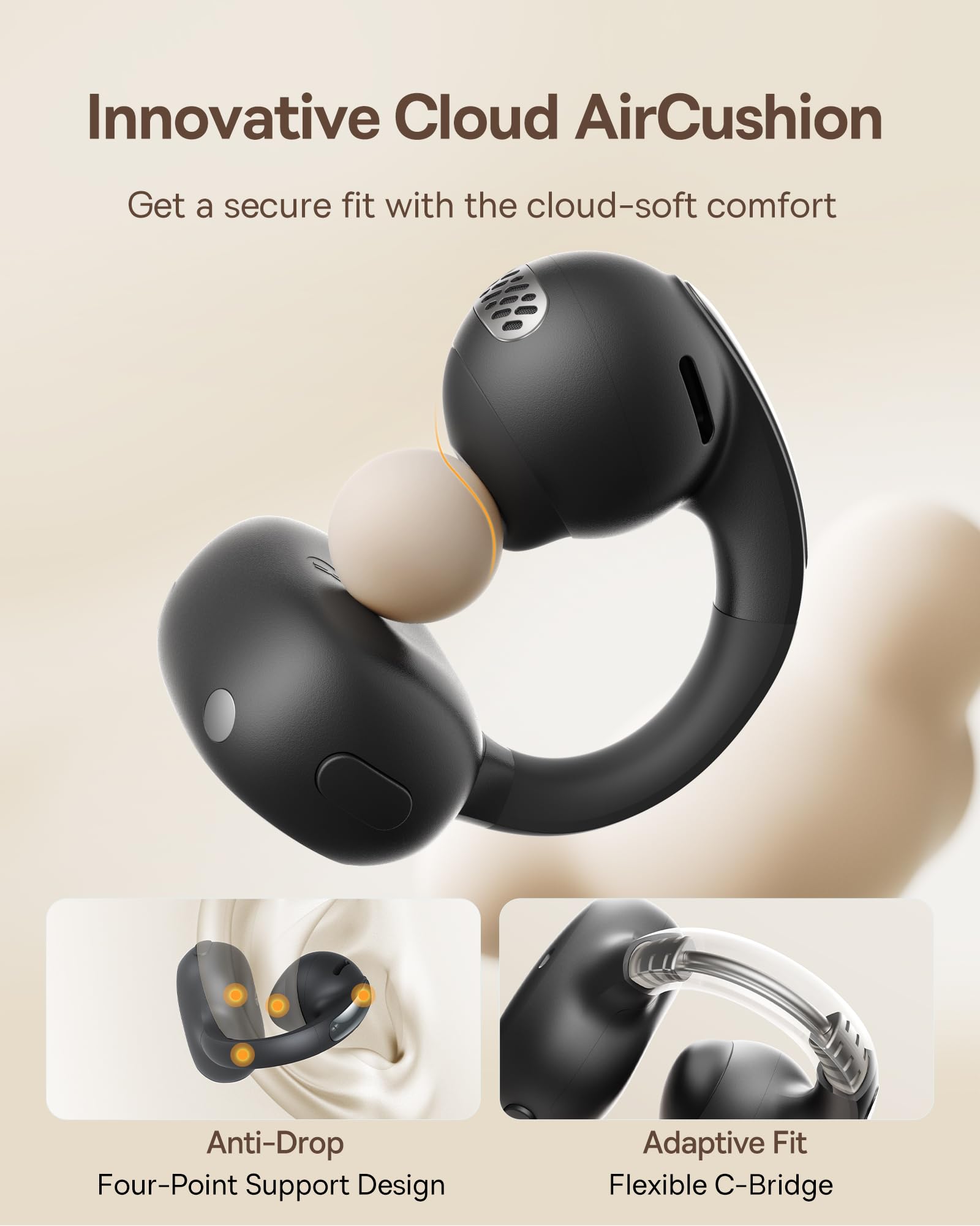 Baseus Bowie MC1 Open Ear Clip-On Earbuds, Adaptive Comfort with Anti-Drop Design, Impactful Sound with Adaptive Bass Boost, Adaptive Noise Cancelling Calls, IP57 Waterproof, 40H Playtime, Lightweight - Image 3