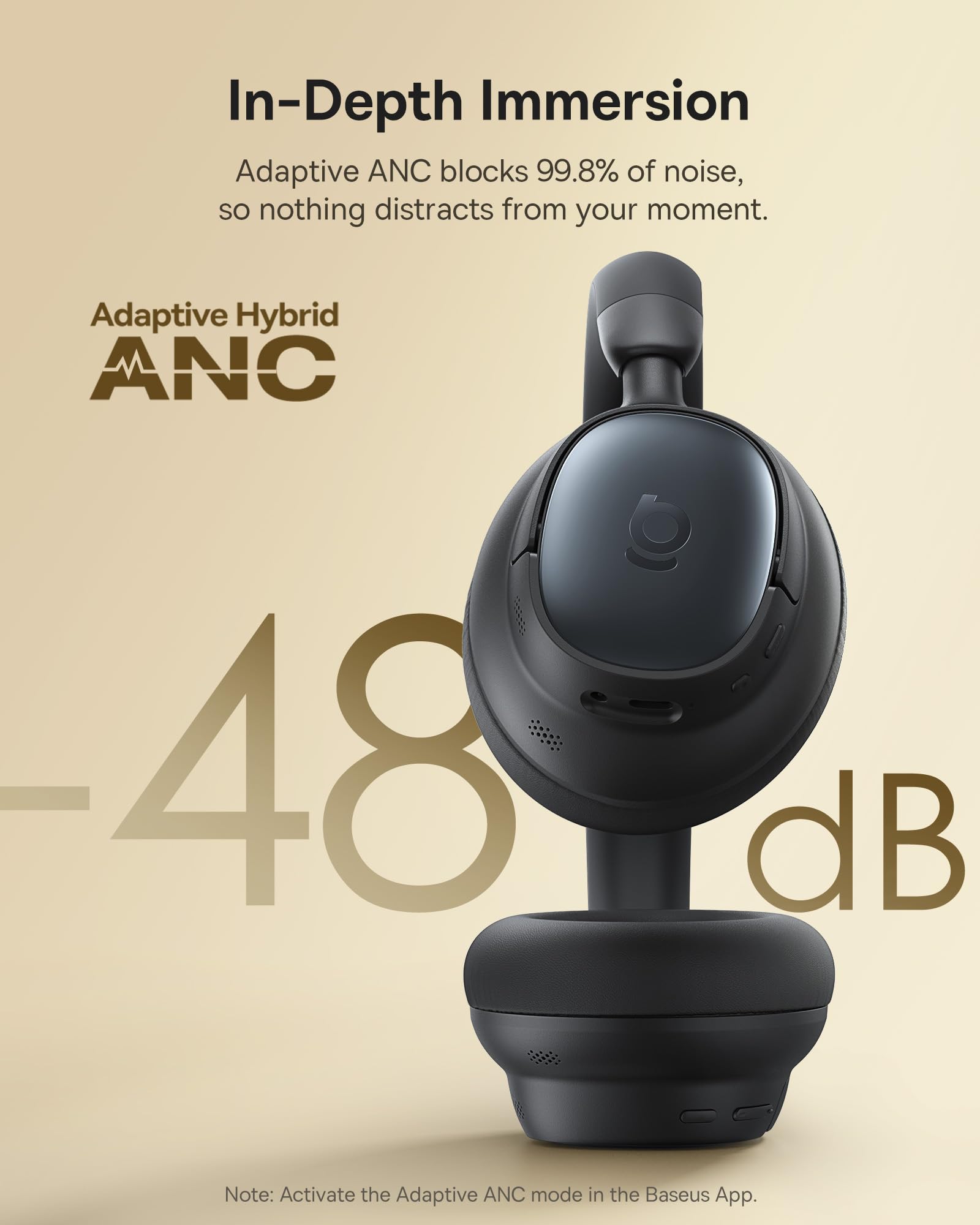 Baseus Bowie MH1 Adaptive Active Noise Cancelling Headphones, Real-Time Adaptive Hybrid ANC, SuperBass 2.0, LDAC Hi-Res Sound, 80H Playtime, Comfortable Fit, Clear Calls, Bluetooth 6.0 -Cosmic Black - Image 6