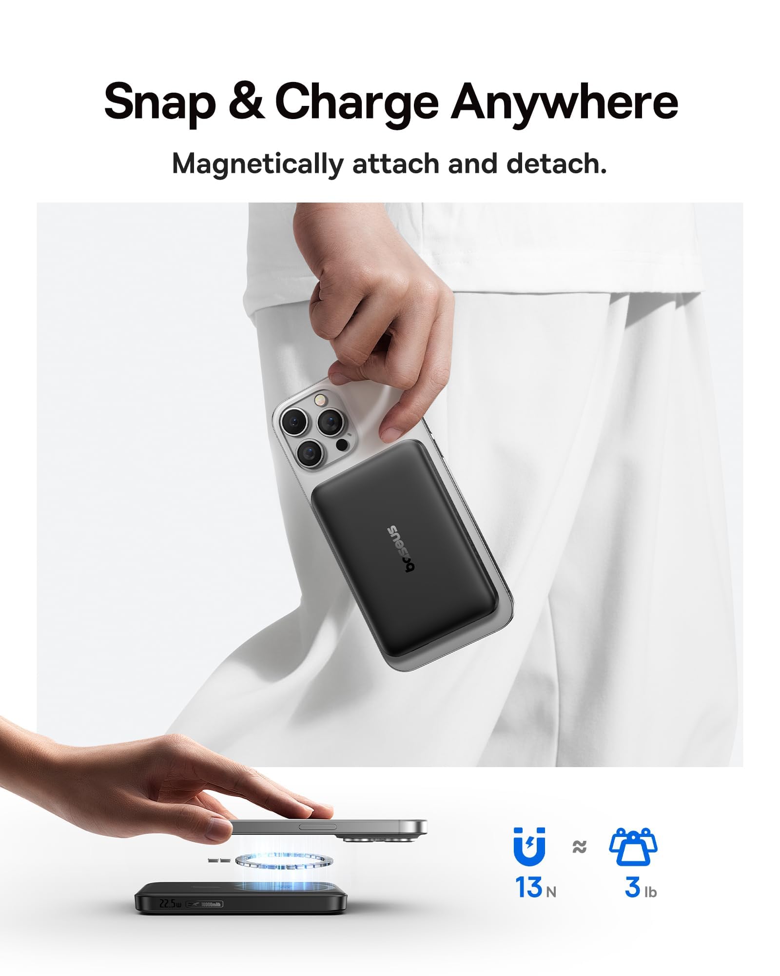 Baseus for MagSafe Portable Charger, Qi2 Certified 15W Wireless Magnetic Power Bank 10000mAh with USB-C Cable 22.5W PD Charging, Battery Pack Compatible with iPhone 17/16/15/14/13 Pro/Pro Max Series - Image 6