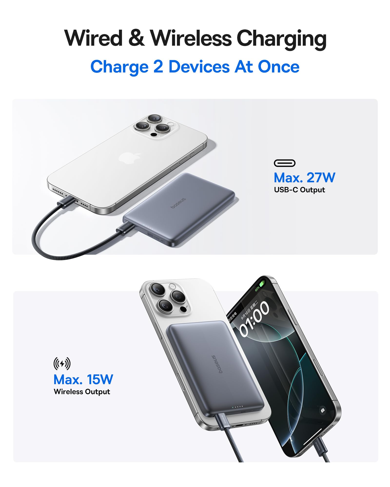 Baseus Picogo Magsafe Portable Charger, Qi2 15W 0.5" Ultra Slim 10000mAh Wireless Power Bank, 27W Fast Charging Magnetic Battery Pack with USB-C for iPhone 17 Pro Max/17 Pro/Air/16/15/14/13/12 - Image 5
