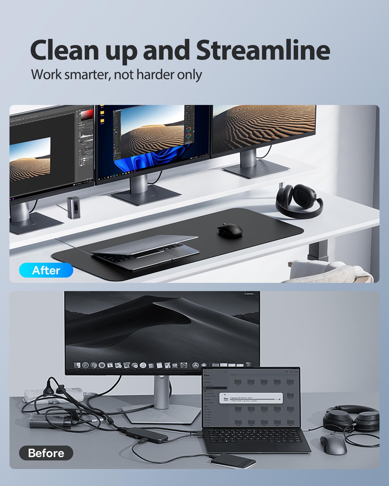 Baseus Spacemate Docking Station, 11-in-1 USB-C Dock for Windows Laptop, Triple Display with 4K HDMI & DP, 10Gbps USB-C & USB-A, Ethernet, Audio, 100W PD Charging for Dell HP Lenovo Acer and More - Image 8